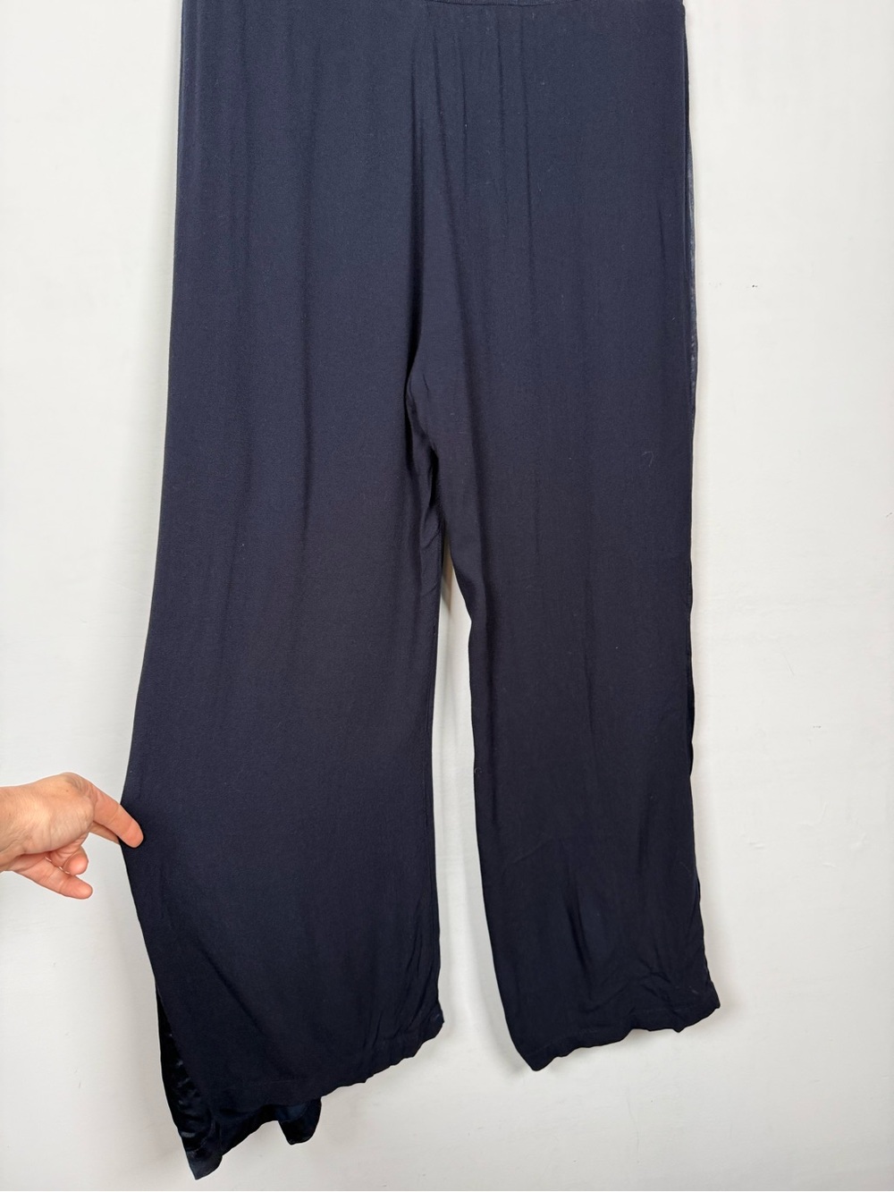 Soft Surroundings Rue De Luxe Wide Leg Pants Navy Satin Accent size M - Picture 7 of 13